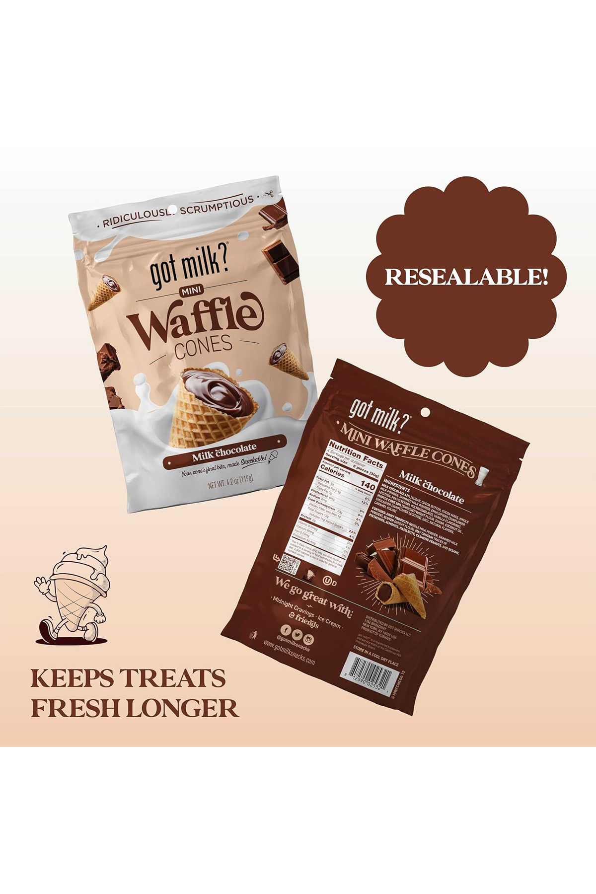 Got Milk Mini Waffle Cones Chocolate 119 gr