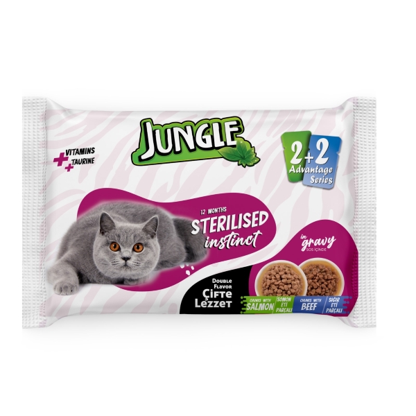 Jungle Pouch Kedi Maması Kısır Somon & Biftek 100 Gr *4'Lü Paket