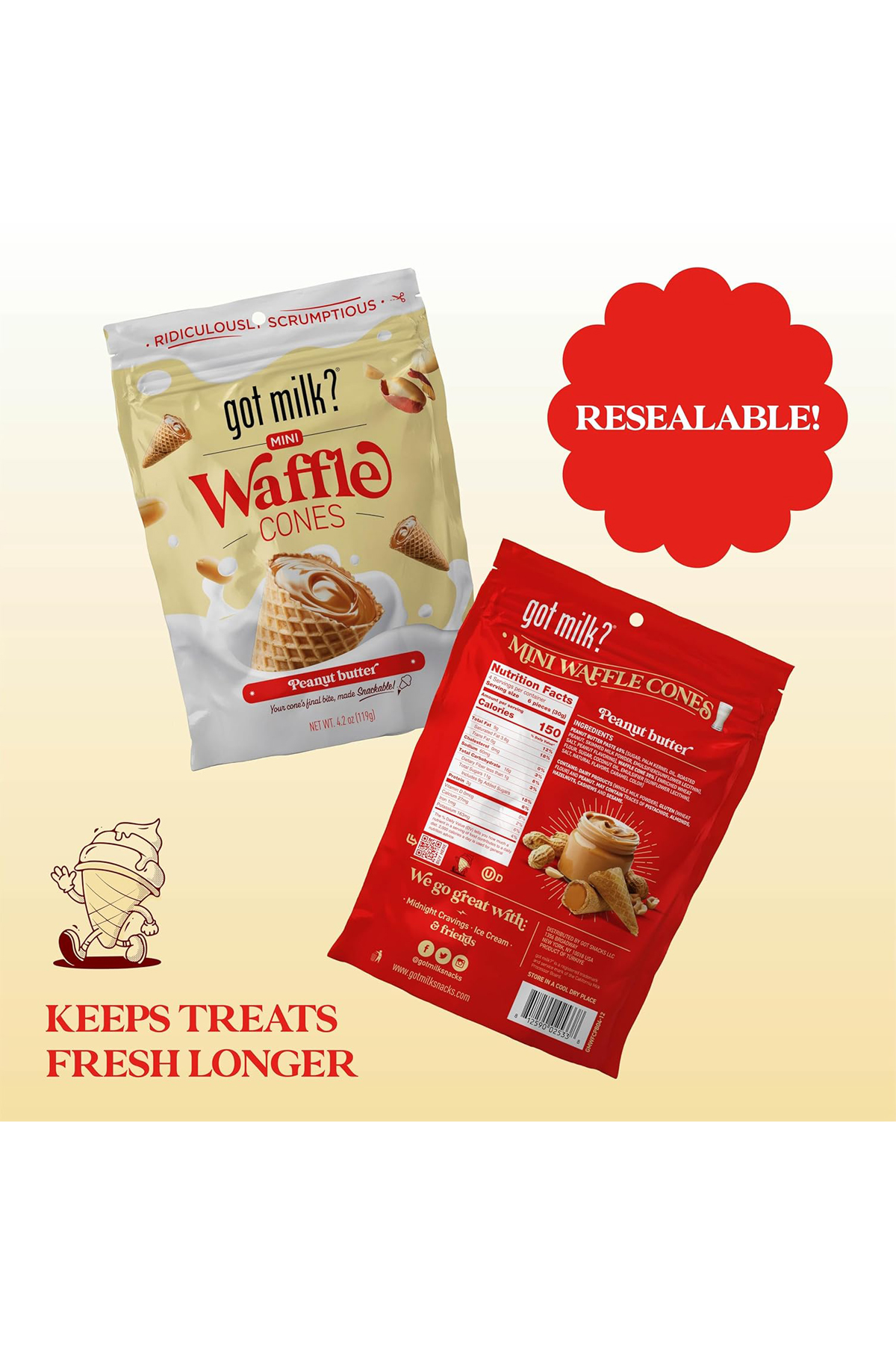 Got Milk Mini Waffle Cones Peanut Butter 119 gr