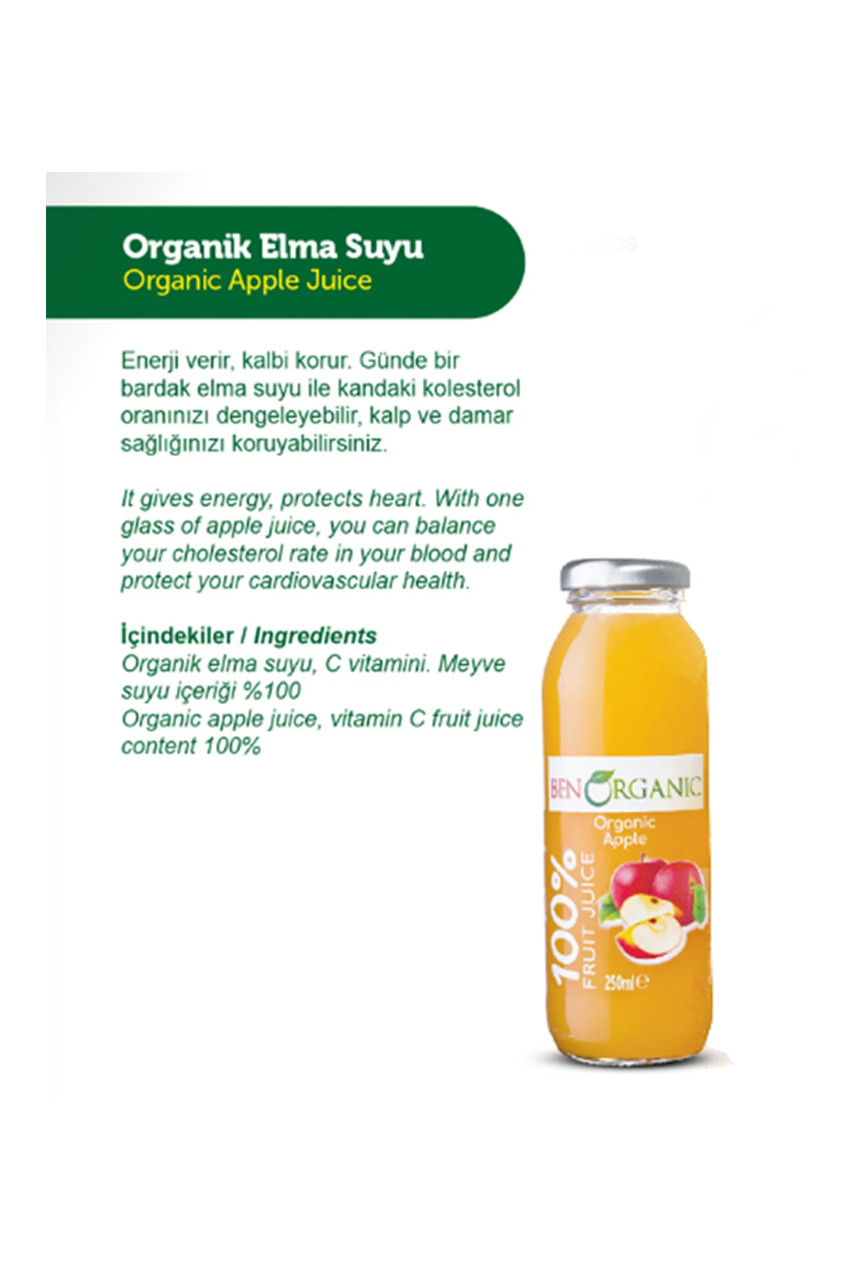 Ben Organic Elma Suyu 250 ml