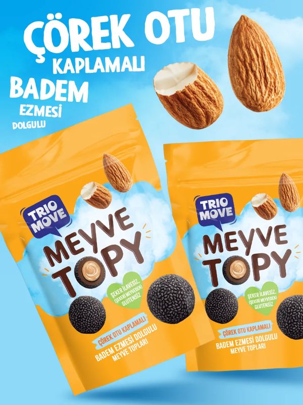 TRİO MOVE MEYVE TOPY ÇÖREK OTU KAPLAMALI BADEM EZMESİ DOLGULU MEYVE TOPLARI 96 GR 
