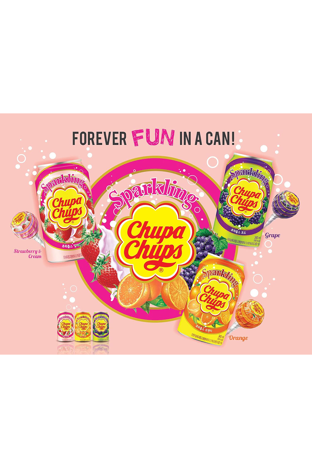 Chupa Chups Sparkli̇ng Strawberry & Cream Flavour 345 Ml