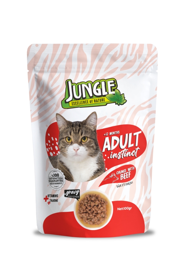 Jungle Pouch Kedi Maması Yetişkin Dana Eti Parçalı 100 Gr