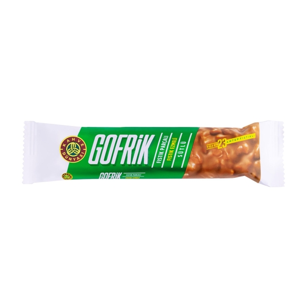 KAHVE DÜNYASI GOFRİK SÜTLÜ FISTIK PARÇALI &amp; FISTIK EZMELİ 33 GR