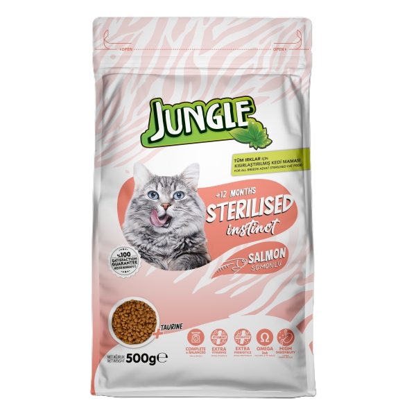 Jungle Kuru Kedi Maması Yetişkin Sterilesed & Somonlu 500 Gr