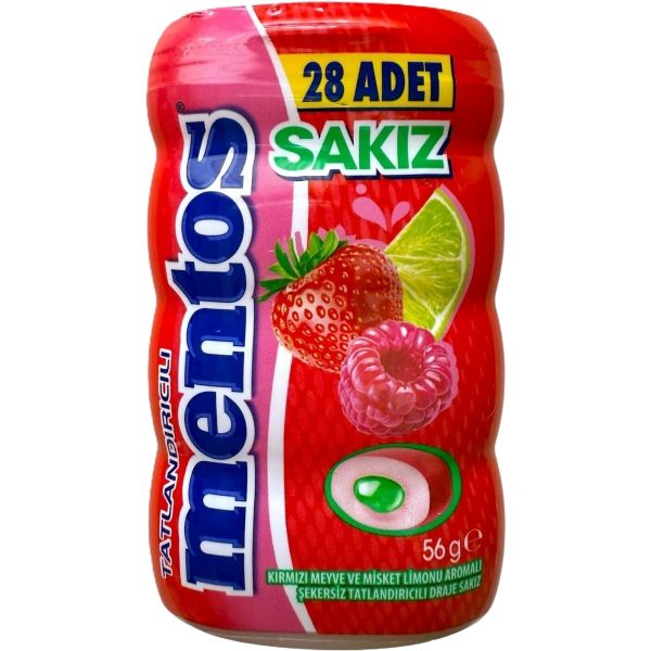 Mentos Sour Kırmızı Meyve & Misket Limonu Aromalı Draje Sakız 56 Gr