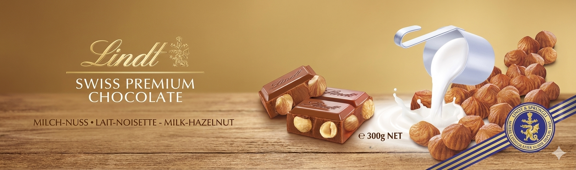 Lindt Swıss Premıum Gold Chocolate Milk & Hazelnut 300 Gr 