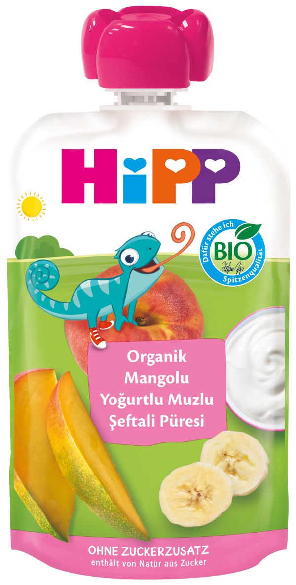 HİPP ORGANİK YOĞURTLU MANGOLU MUZLU ŞEFTALİ PÜRESİ 100 GR 