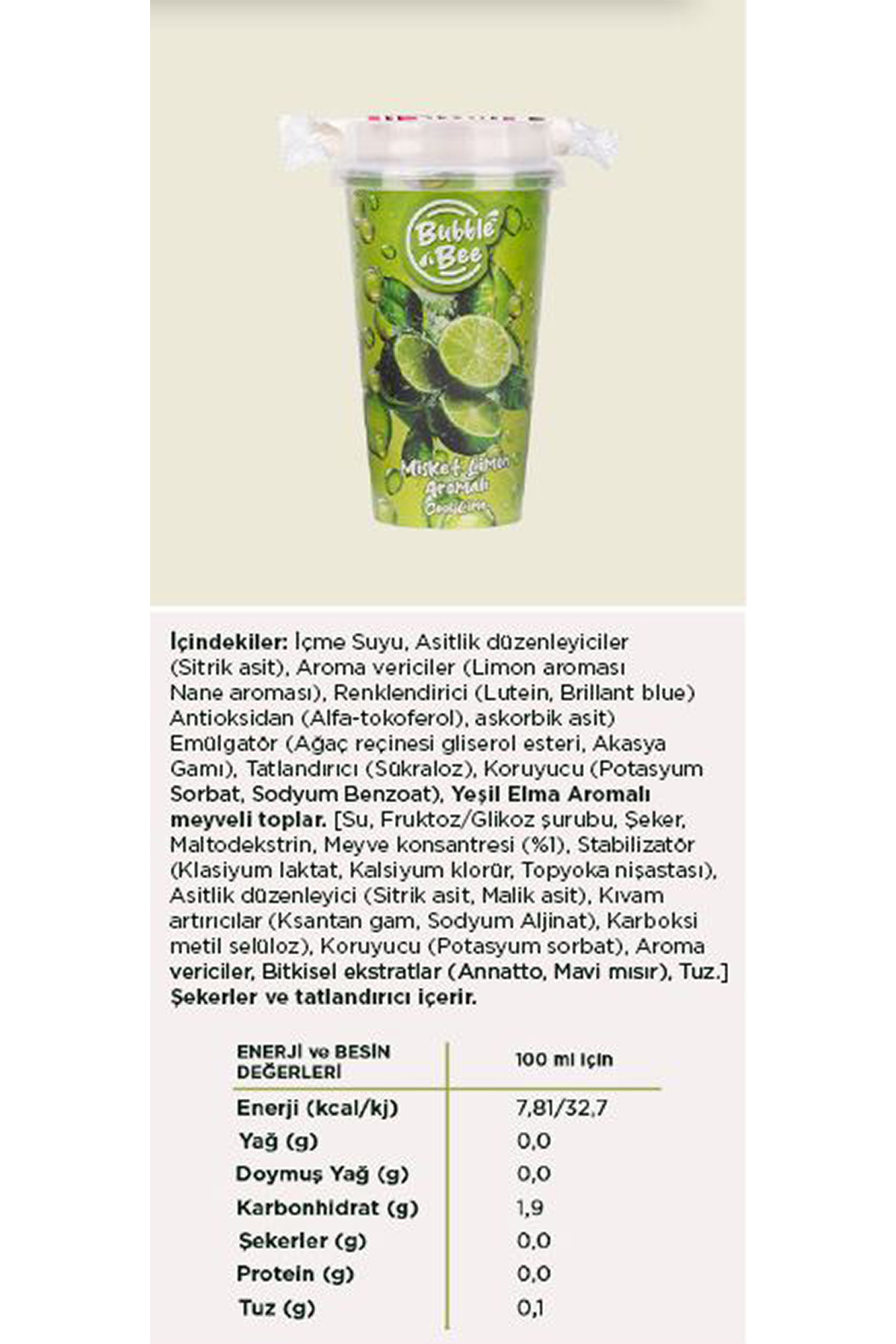 Bubble Bee Cool Lime (Misket Limon Aromalı) 350 ml