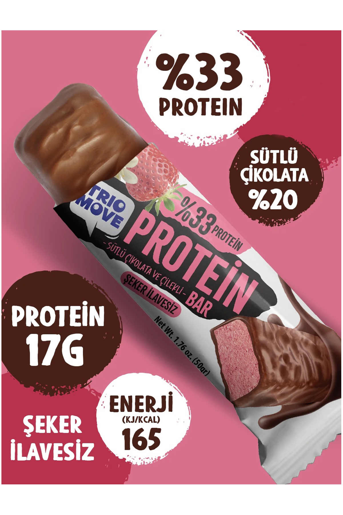 Trio Move %33 Protein Bar Vani̇lya Ve Çi̇lek 50 Gr