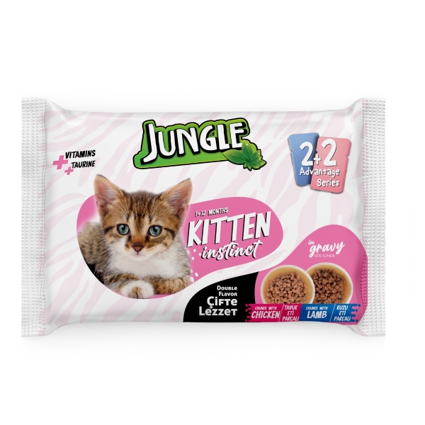 Jungle Pouch Kedi Maması Yavru Tavuklu & Kuzulu 100 Gr *4'Lü