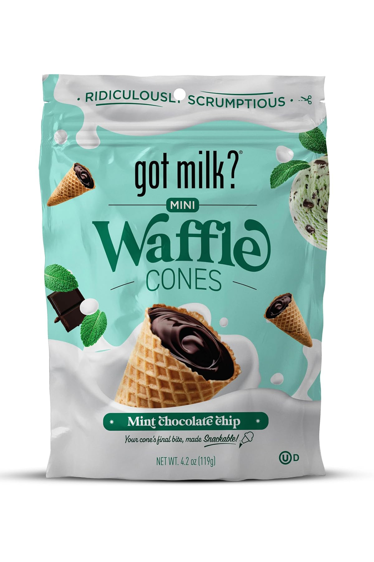 Got Milk Mini Waffle Cones Mint Dark Chocolate Chip 119 gr