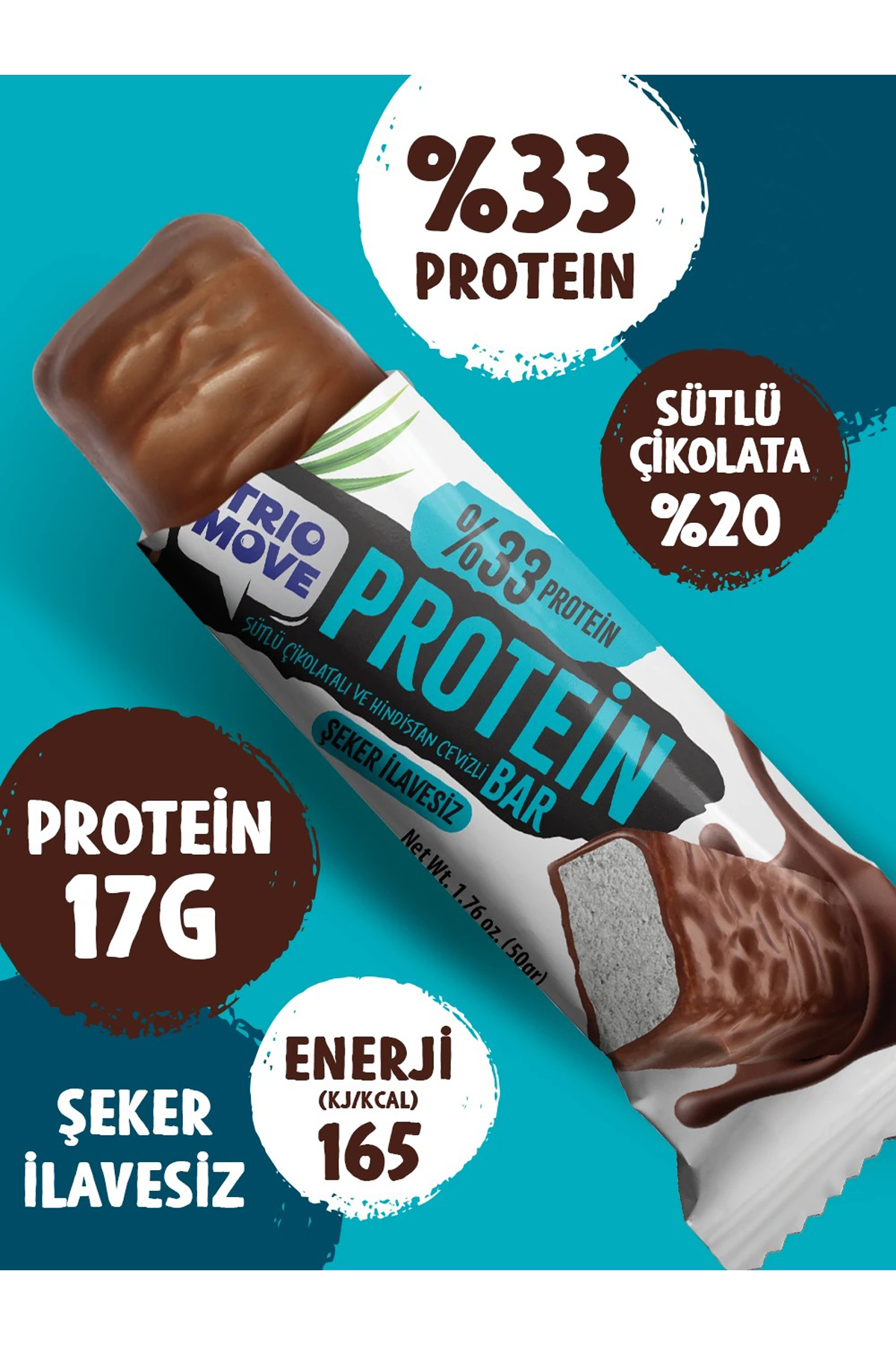 Trio Move %33 Protein Bar Hindistan Cevizli ve Sütlü 50 Gr