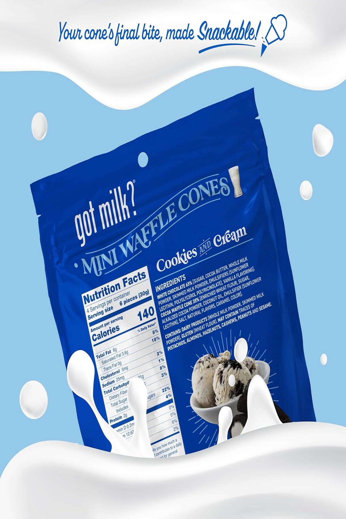 Got Milk Mini Waffle Cones Cookies and Cream 119 gr