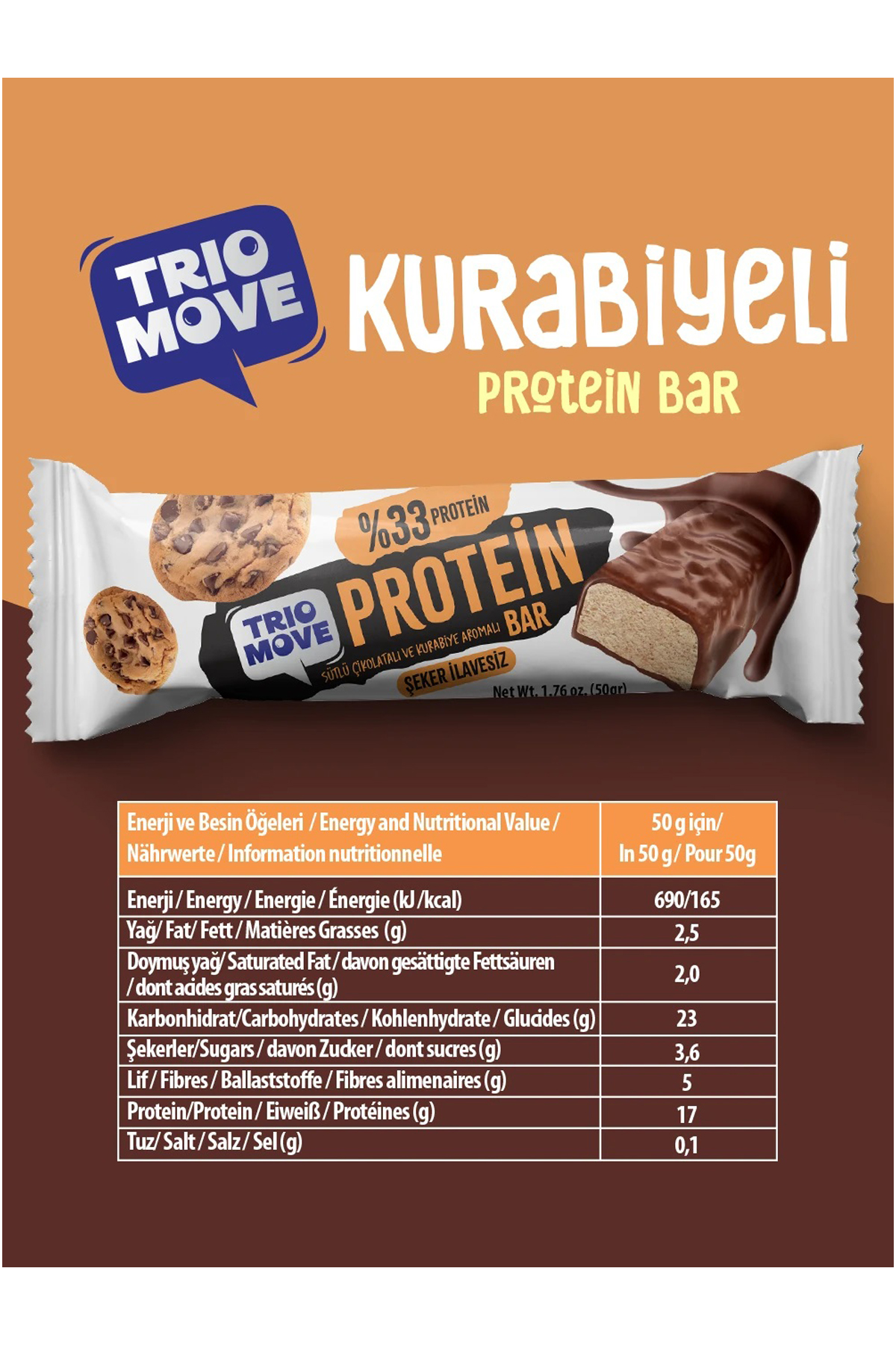 Trio Move %33 Protein Bar Kurabi̇yeli̇ Ve Sütlü 50 Gr