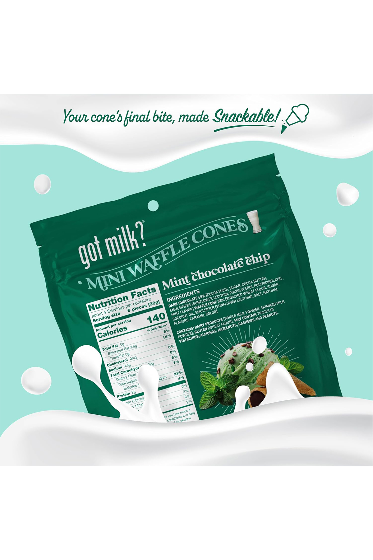 Got Milk Mini Waffle Cones Mint Dark Chocolate Chip 119 gr