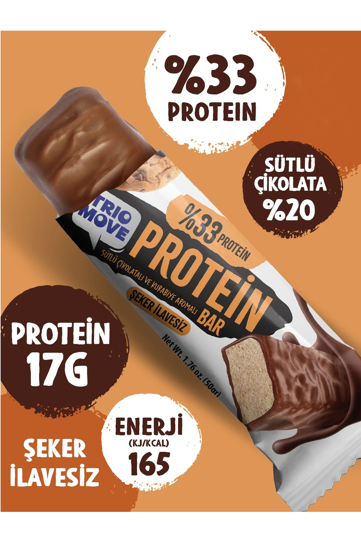 Trio Move %33 Protein Bar Kurabi̇yeli̇ Ve Sütlü 50 Gr