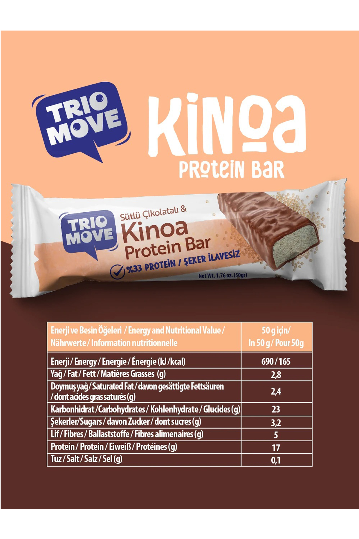Trio Move %33 Protein Bar Kinoa Ve Sütlü 50 Gr