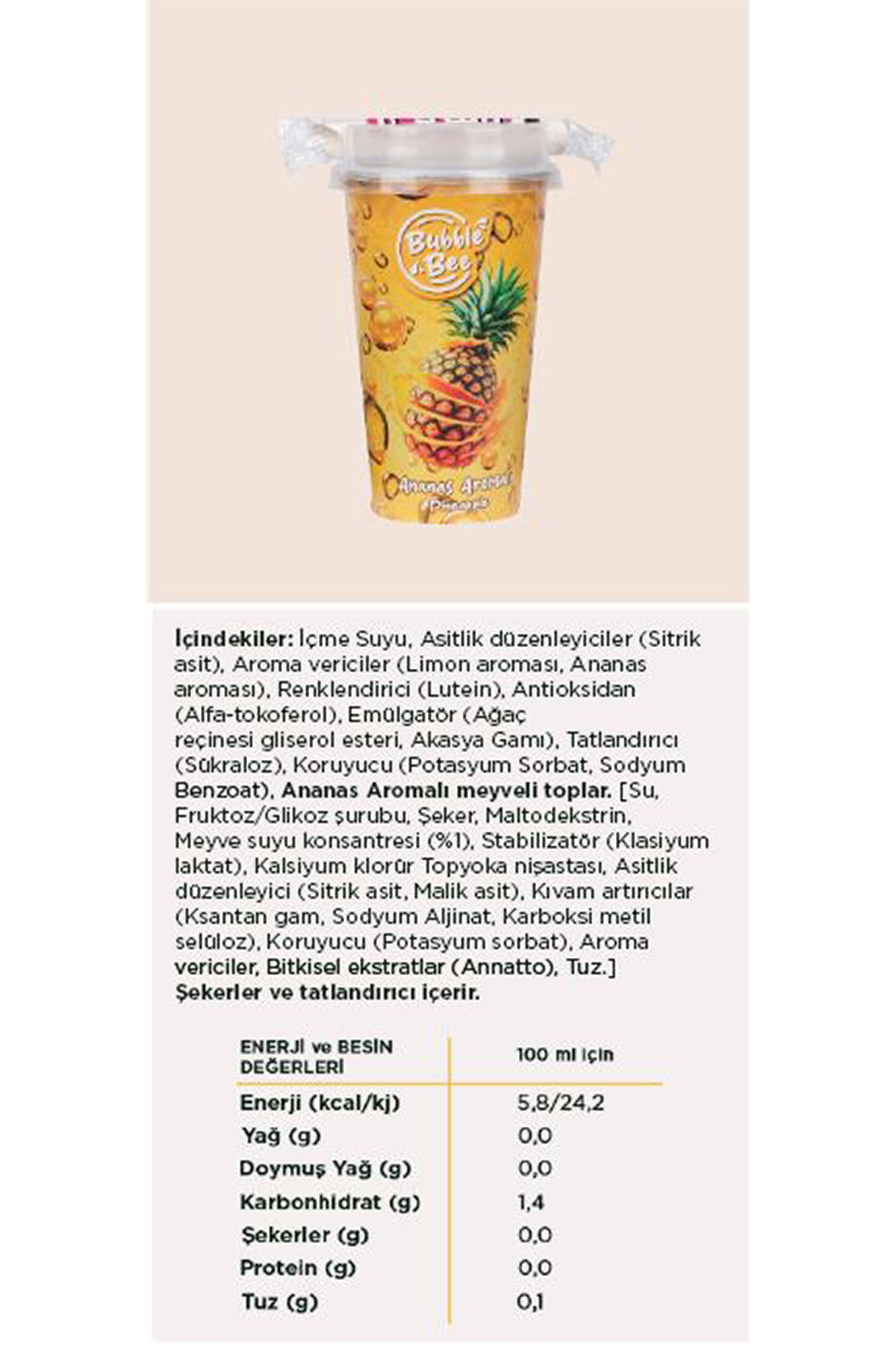 Bubble Bee Pineapple (Ananas Aromalı) 350 ml
