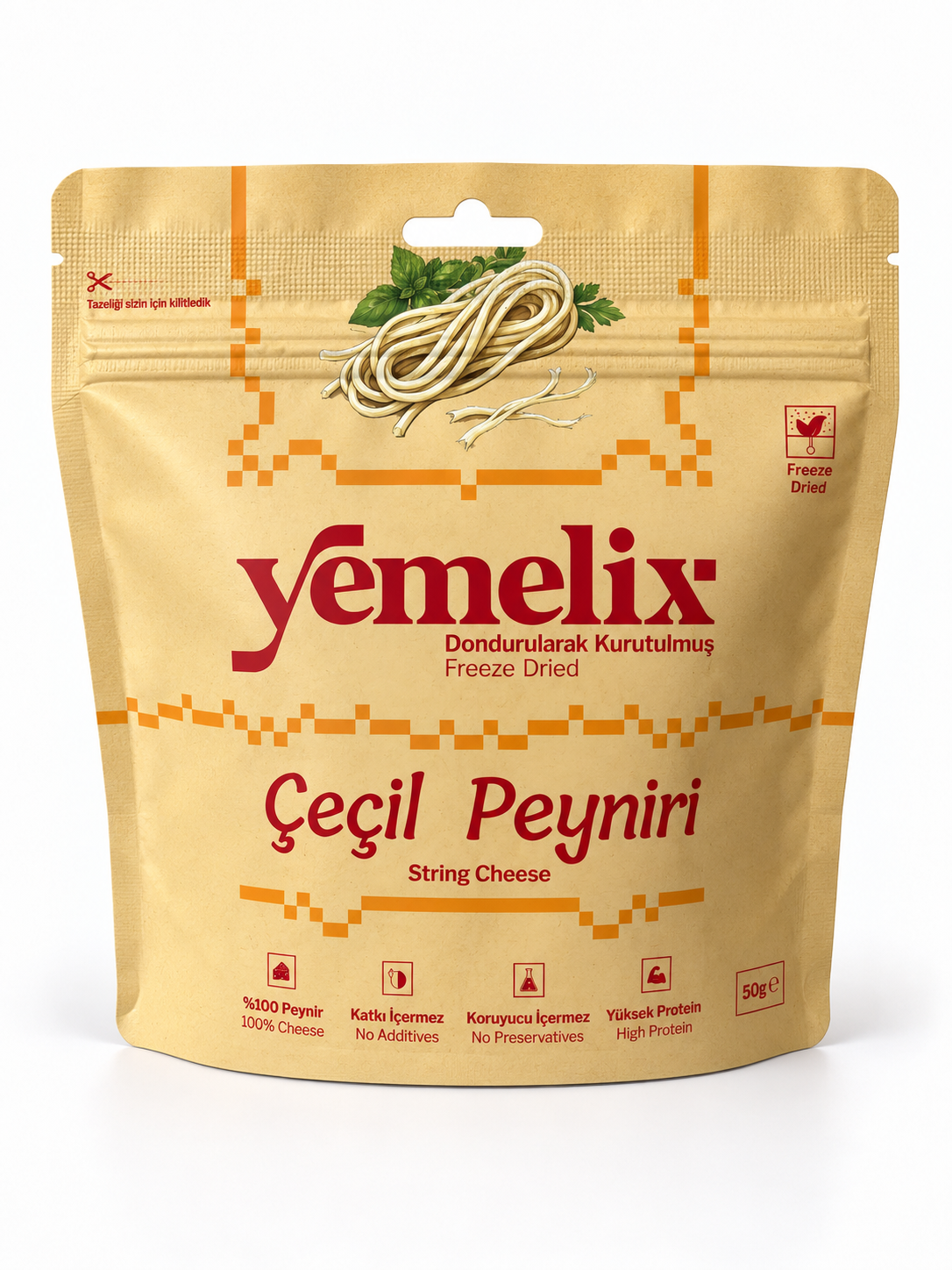 YEMELİX DONDURULARAK KURUTULMUŞ ÇEÇİL PEYNİRİ 50 GR 