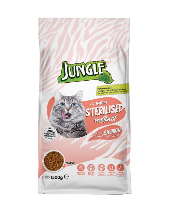 Jungle Kuru Kedi Maması Yetişkin Sterilesed & Somonlu 1,5 Kg