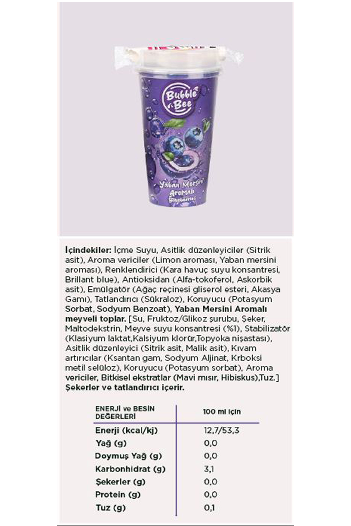 Bubble Bee Blueberries (Yaban Mersin Aromalı) 350 ml