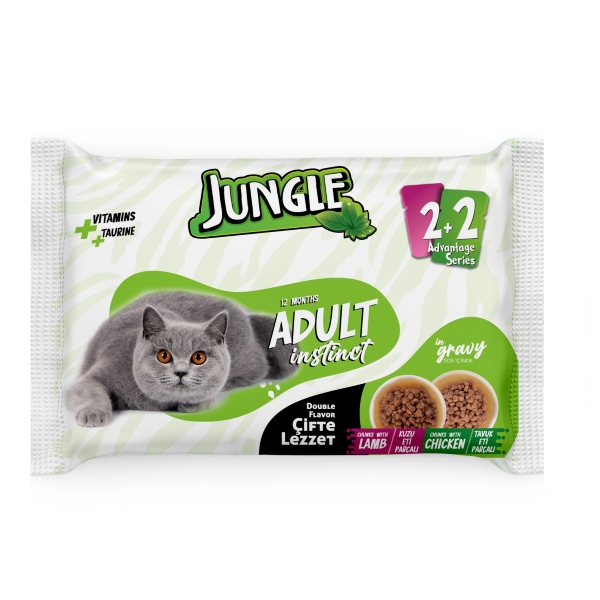 Jungle Pouch Kedi Maması Kuzulu & Tavuklu 100 Gr *4'Lü Paket