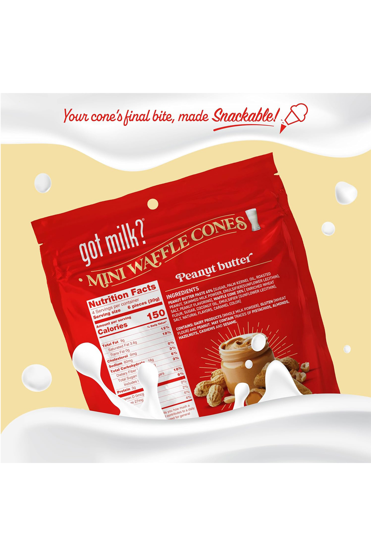 Got Milk Mini Waffle Cones Peanut Butter 119 gr