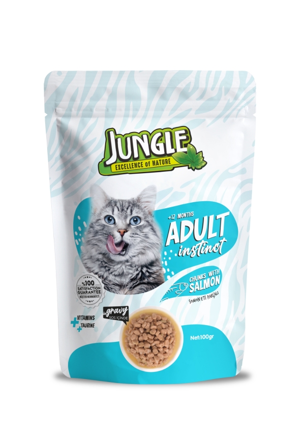 Jungle Pouch Kedi Maması Yetişkin Somon Parçalı 100 Gr