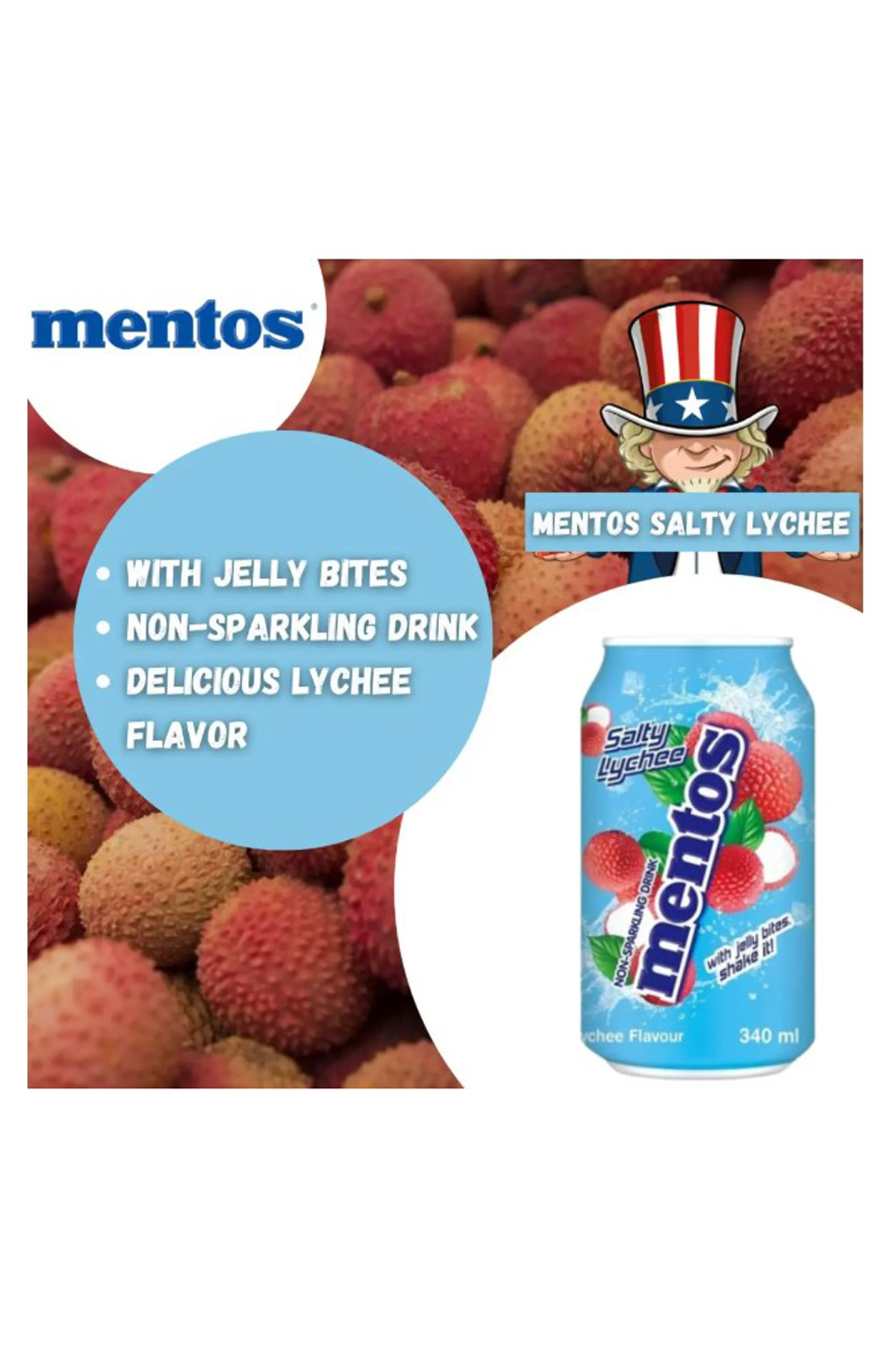 Mentos Non-Sparkling Drink Salty Lychee 340 ml