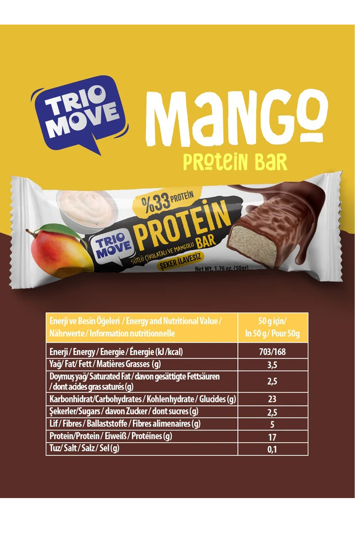 Trio Move %33 Protein Bar Mango Ve Yoğurt 50 Gr
