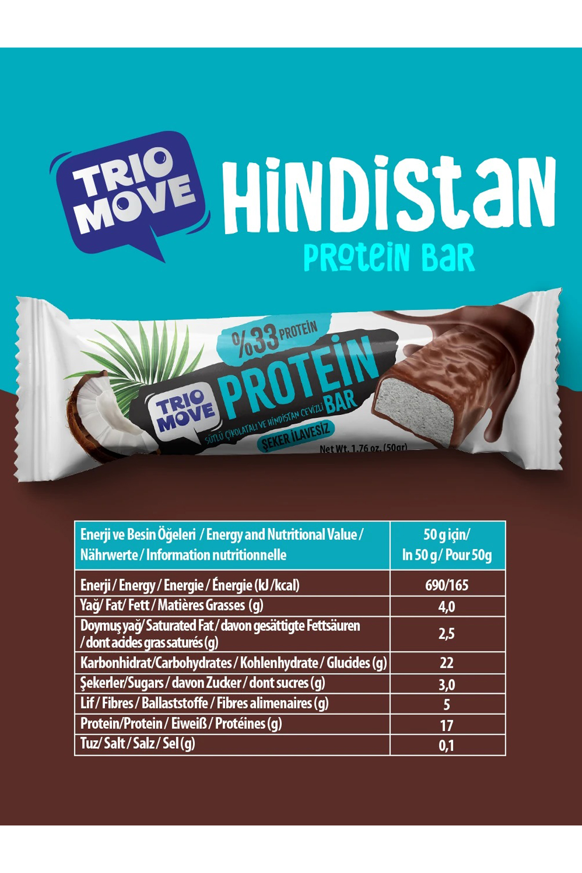 Trio Move %33 Protein Bar Hindistan Cevizli ve Sütlü 50 Gr