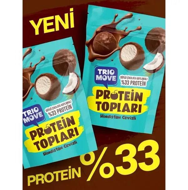 TRİO MOVE SÜTLÜ ÇİKOLATA KAPLI %33 PROTEİN TOPLARI HİNDİSTAN CEVİZİ 72 GR