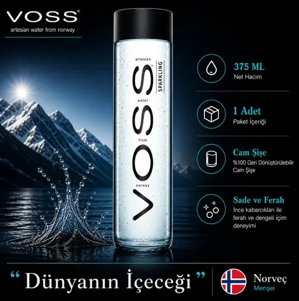 Voss Doğal Mineralli Su (Sparkling / Gazlı) 375 ml Cam Şişe