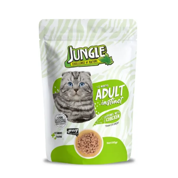 Jungle Pouch Kedi Maması Yetişkin Tavuk Parçalı 100 Gr