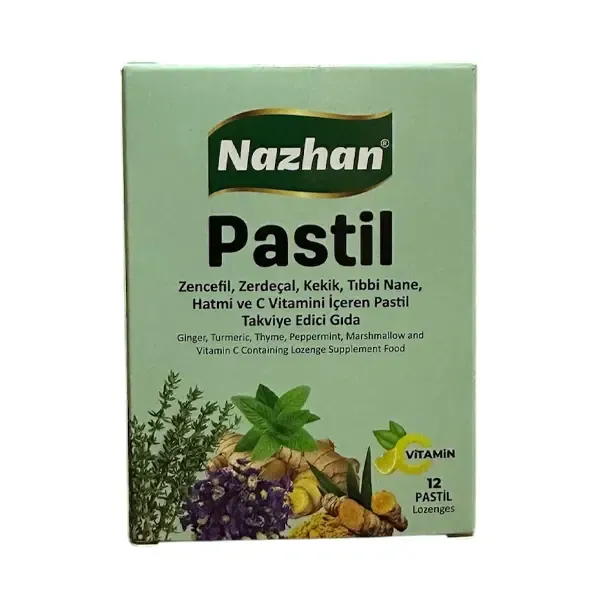 NAZHAN PASTİL ZENCEFİL, ZERDAÇAL, KEKİK, TIBBİ NANE, C VİTAMİNİ 30 GR