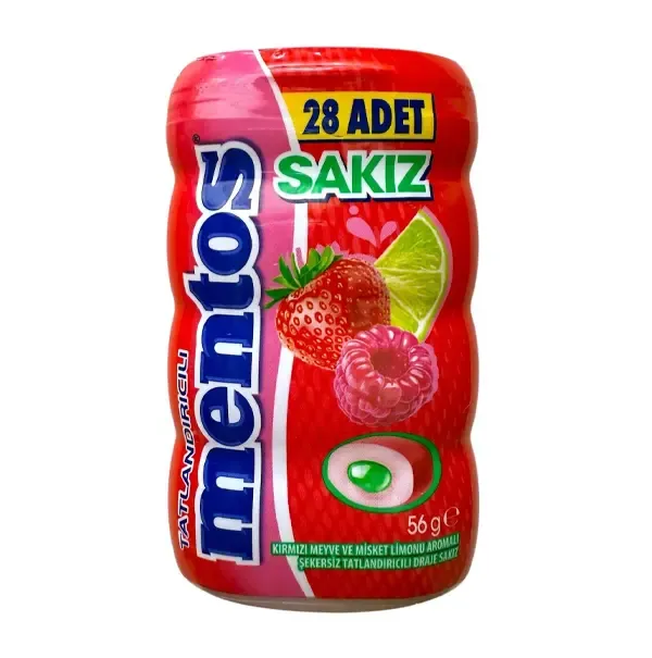 Mentos Sour Kırmızı Meyve & Misket Limonu Aromalı Draje Sakız 56 Gr