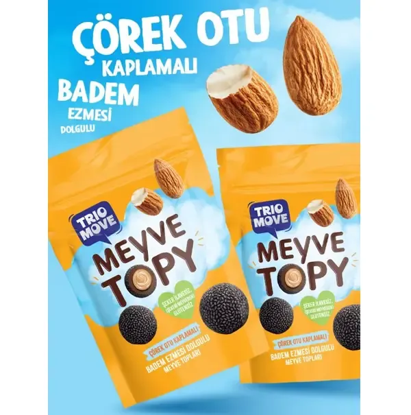 TRİO MOVE MEYVE TOPY ÇÖREK OTU KAPLAMALI BADEM EZMESİ DOLGULU MEYVE TOPLARI 96 GR 