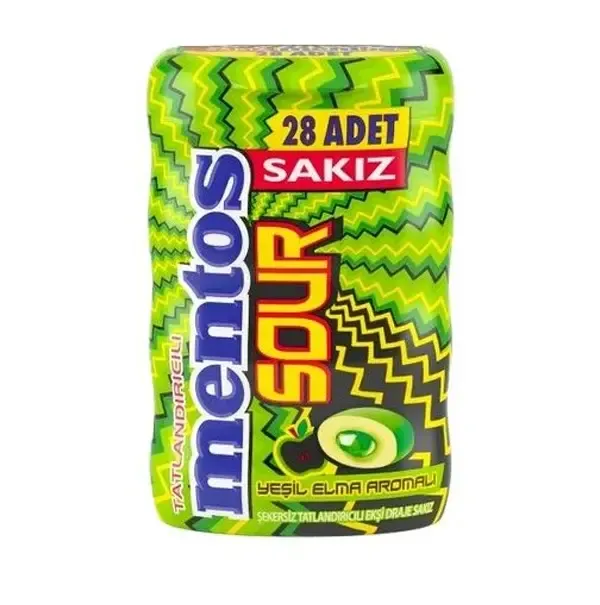 Mentos Sour Yeşil Elma Aromalı Draje Sakız 56 Gr