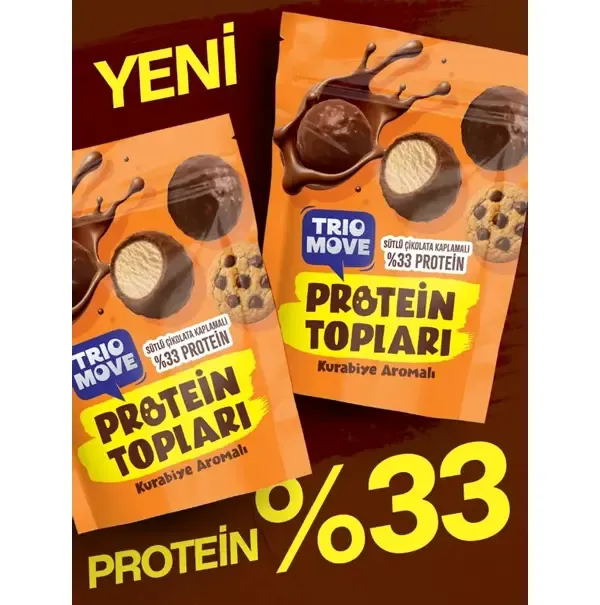 TRİO MOVE SÜTLÜ ÇİKOLATA KAPLI %33 PROTEİN TOPLARI KURABİYE AROMALI 72 GR