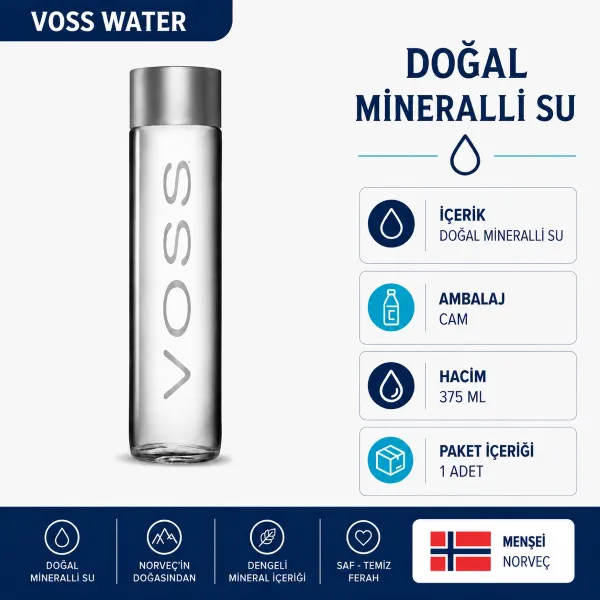 Voss Doğal Mineralli Su (Still / Gazsız) 375 ml Cam Şişe